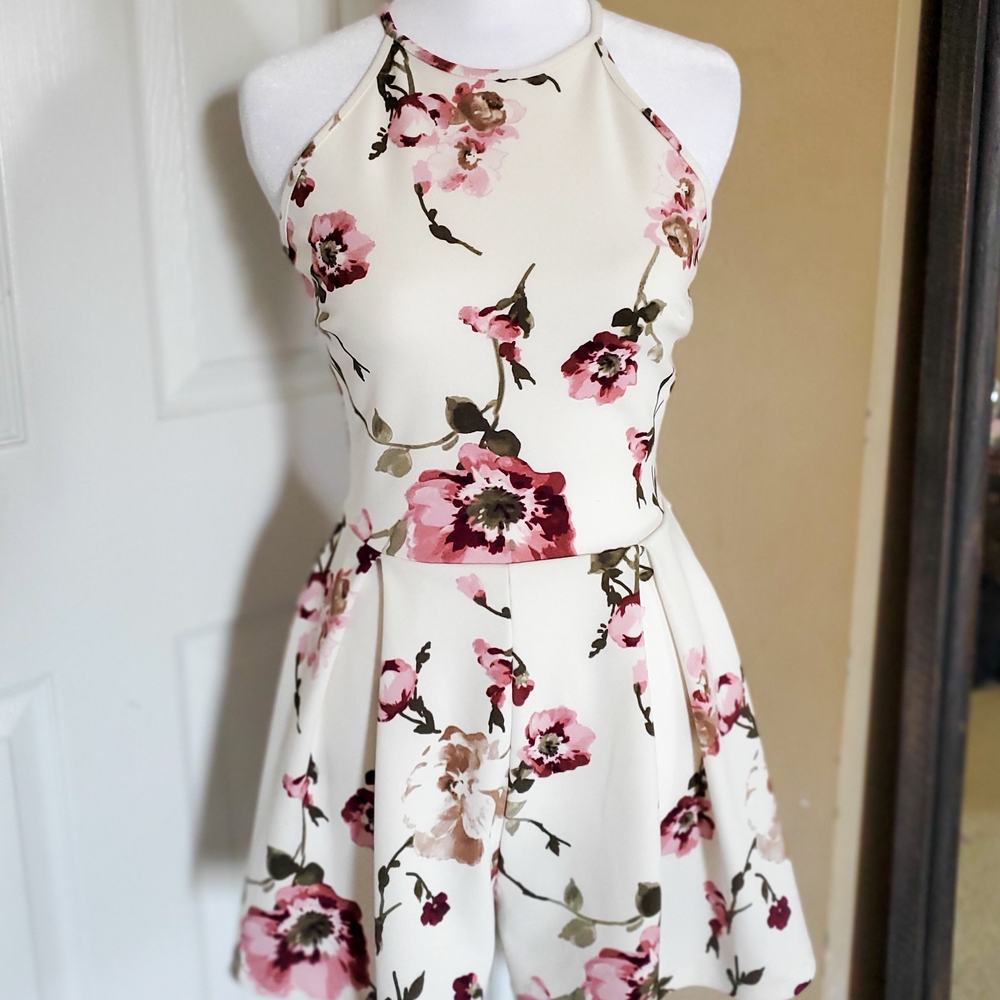 Floral Halter Dress in Cream and Pink